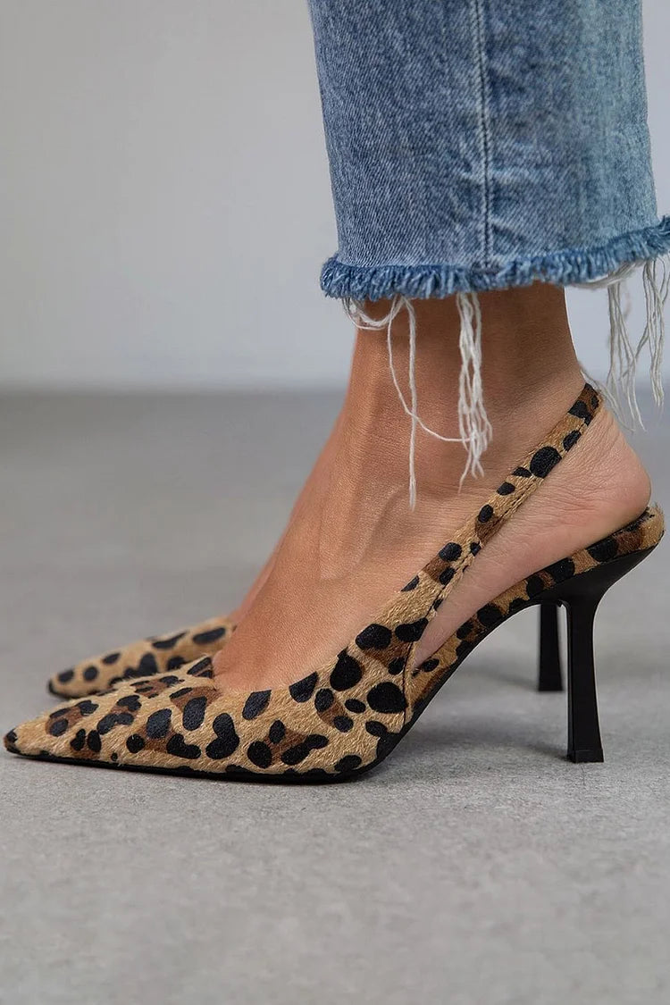 Slingback Heels for Women | Animal Patterned Slingback Pointed Toe
