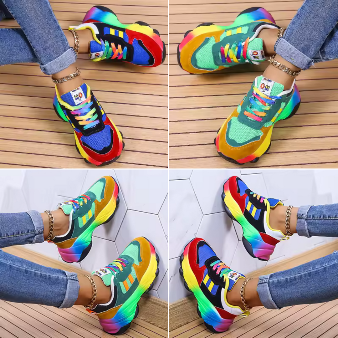 Sneakers For Women |  Lace-Up Multi Color Thick Sole Sneakers