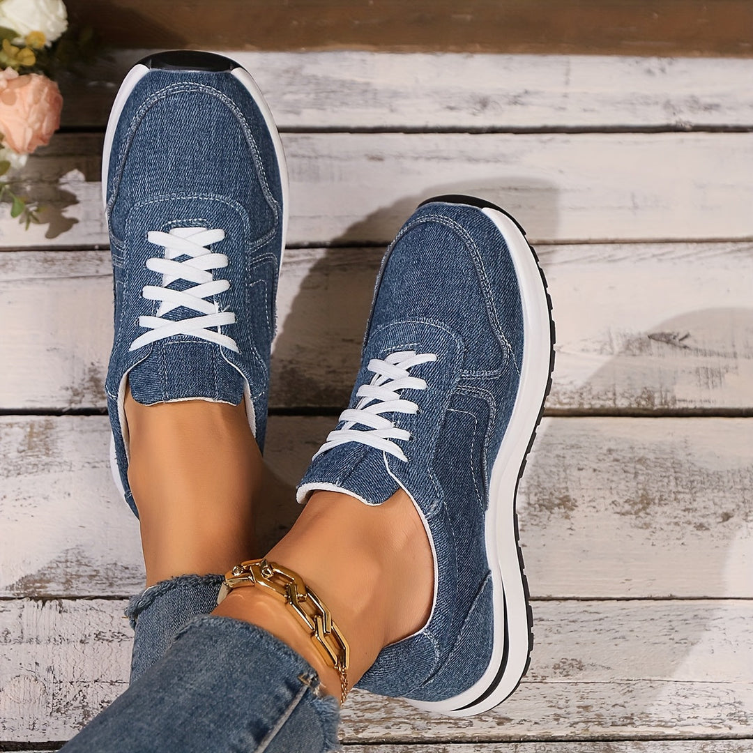 Sneakers For Women | Lace Front Blue Denim Style Design