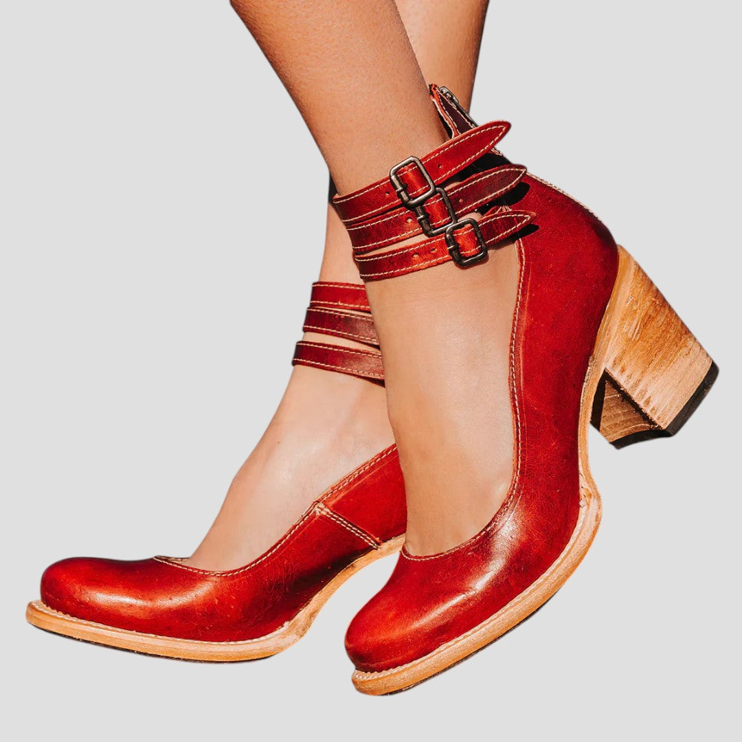 Block Heels for Women | Closed Toe Buckle Strap
