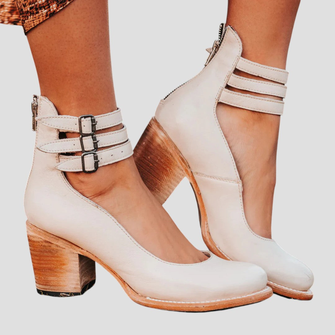 Block Heels for Women | Closed Toe Buckle Strap
