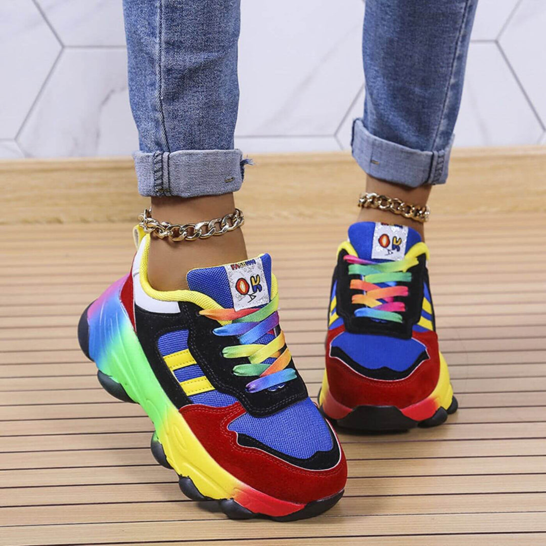 Sneakers For Women |  Lace-Up Multi Color Thick Sole Sneakers