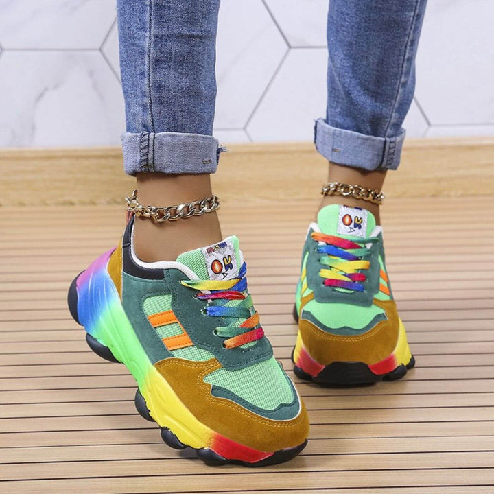Sneakers For Women |  Lace-Up Multi Color Thick Sole Sneakers