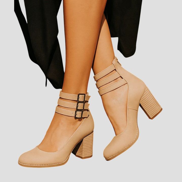 Block Heels for Women | Closed Toe Buckle Strap