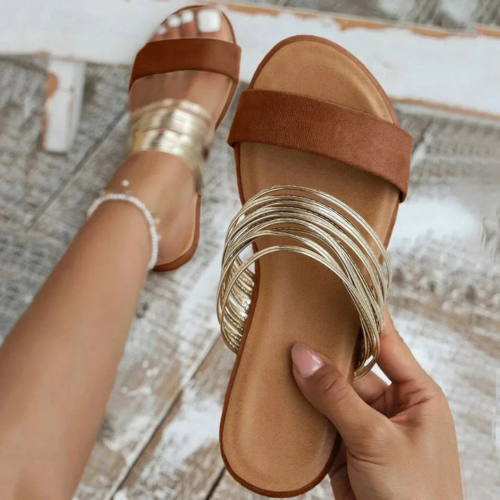 Sandals For Women | Open Toe Slide With Multi Band Detail