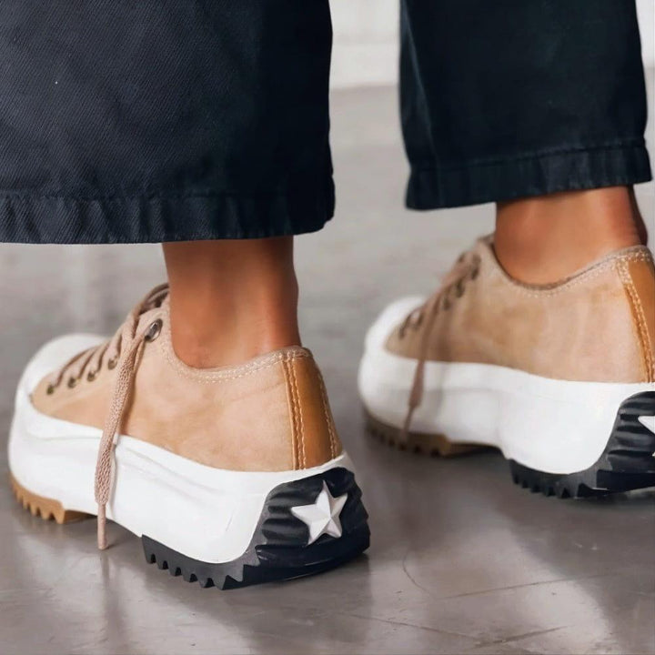 Women’s Platform Canvas Sneakers – Chunky Lace-Up Casual Shoes, Lightweight Streetwear Trainers for Everyday Fashion & Comfort