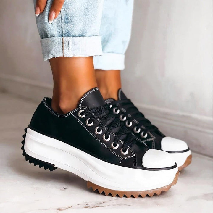 Women’s Platform Canvas Sneakers – Chunky Lace-Up Casual Shoes, Lightweight Streetwear Trainers for Everyday Fashion & Comfort