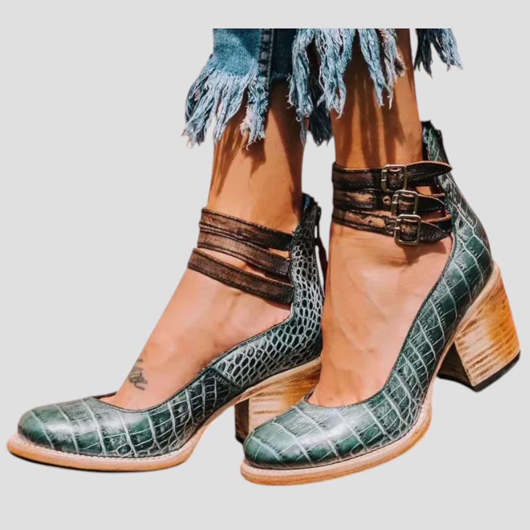 Block Heels for Women | Closed Toe Buckle Strap
