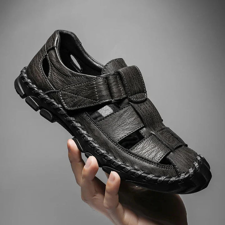 Men’s Closed Toe Fisherman Sandals with Cutout Upper and Hook Strap