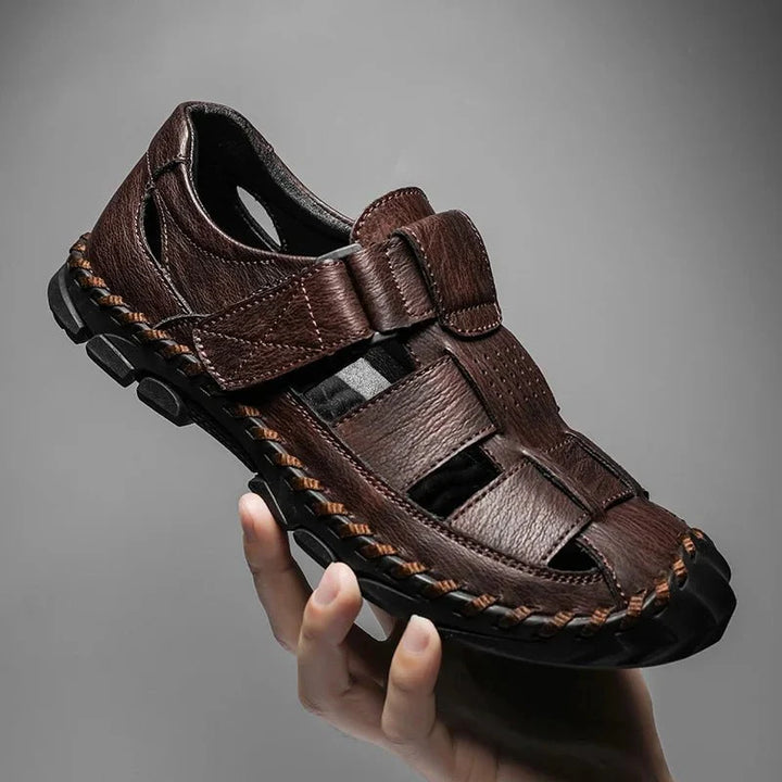 Men’s Closed Toe Fisherman Sandals with Cutout Upper and Hook Strap