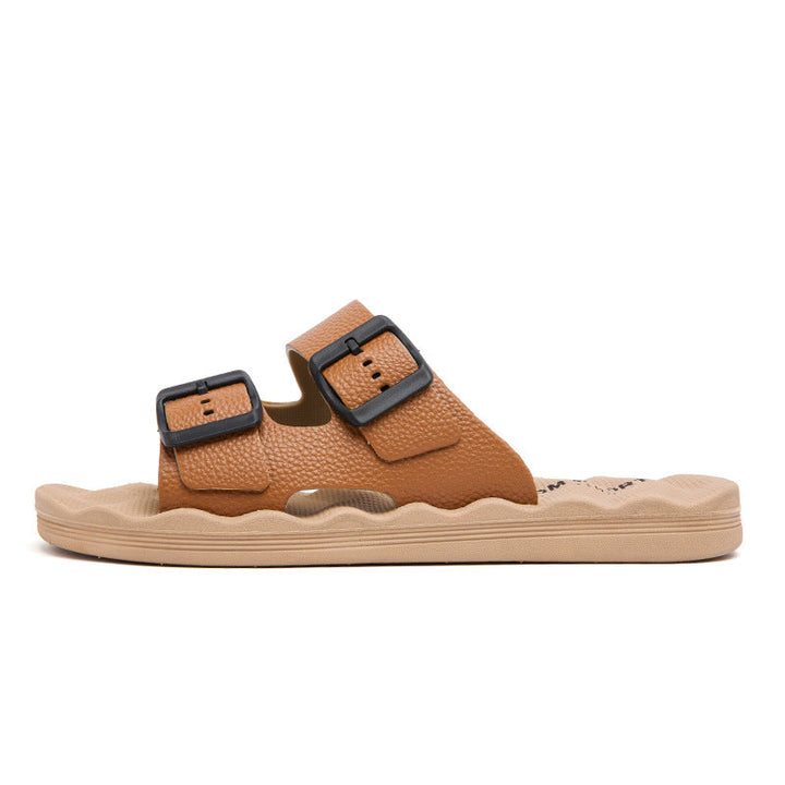 Men’s Dual Strap Slide Sandals with Open Toe and Adjustable Buckles